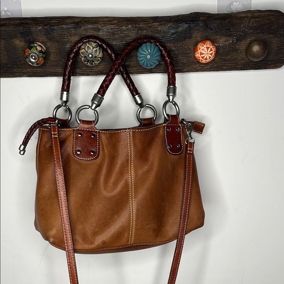 Fossil Leather Handbag with Braided Handles 3 inside arena & Crossbody strap - Picture 1 of 9